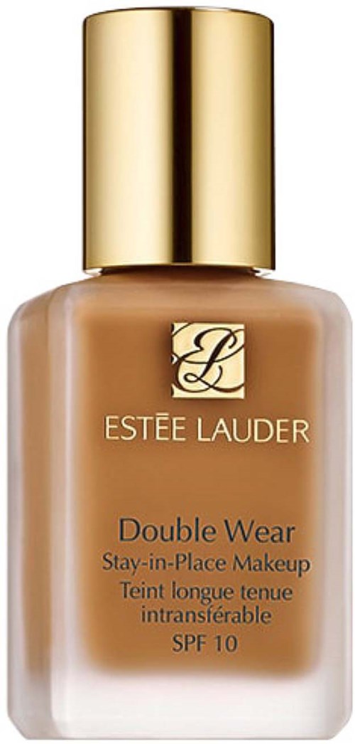 En foundationflaska med guldlock från Estée Lauder, märkt Double Wear SPF 10.