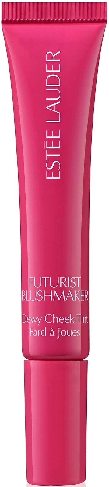 Roze tube van Estée Lauder Futurist Blush Maker met witte en donkerroze tekst.