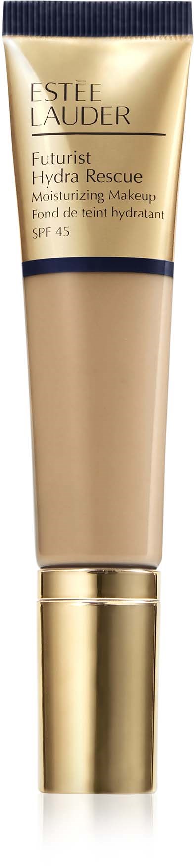 Eine beige Tube von Estée Lauder Futureist Hydra Rescue Feuchtigkeits-Make-up mit SPF 45.