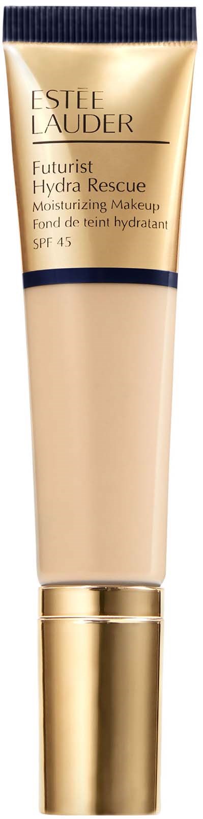 A tube of Estée Lauder Futurist Hydra Rescue moisturizing makeup with SPF 45.