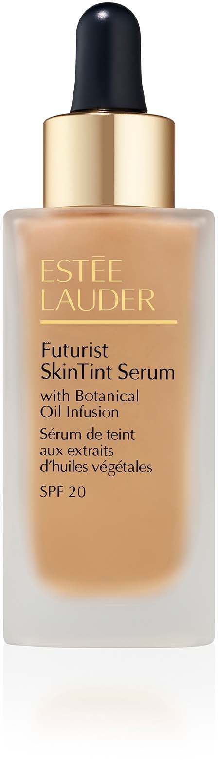 Beige Flasche von Estee Lauder Hautpflege-Serum mit Tropferkappe und goldenen Akzenten.
