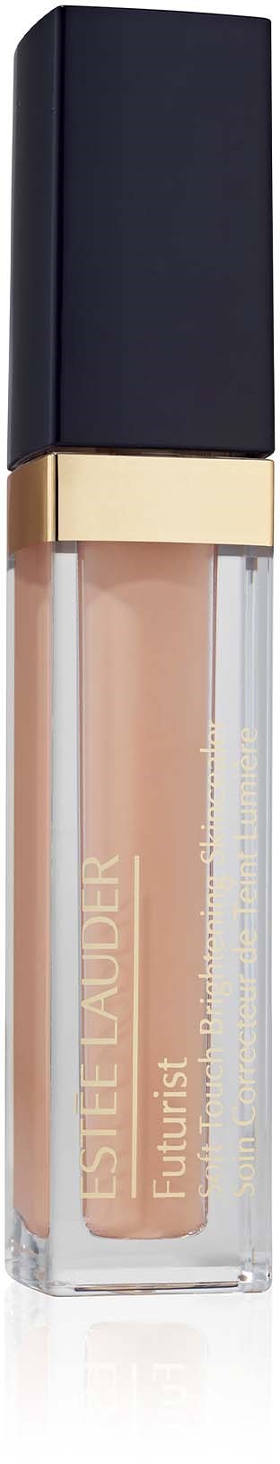 Ein flüssiger Concealer in einer klaren Tube mit schwarzem und goldenem Deckel, beschriftet Estée Lauder Futurist.