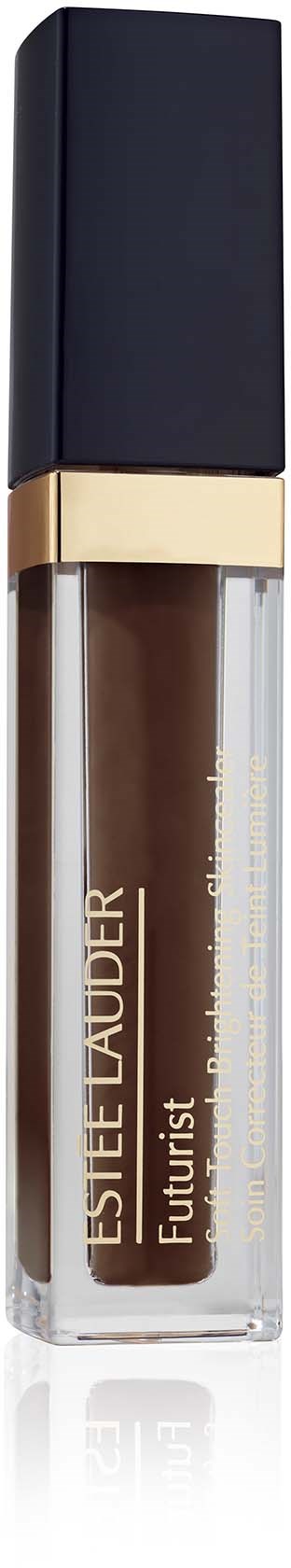 Bruine lipgloss in doorzichtige tube met zwarte en gouden dop. De naam 'ESTÉE LAUDER' en 'Futurist' staan op de tube.