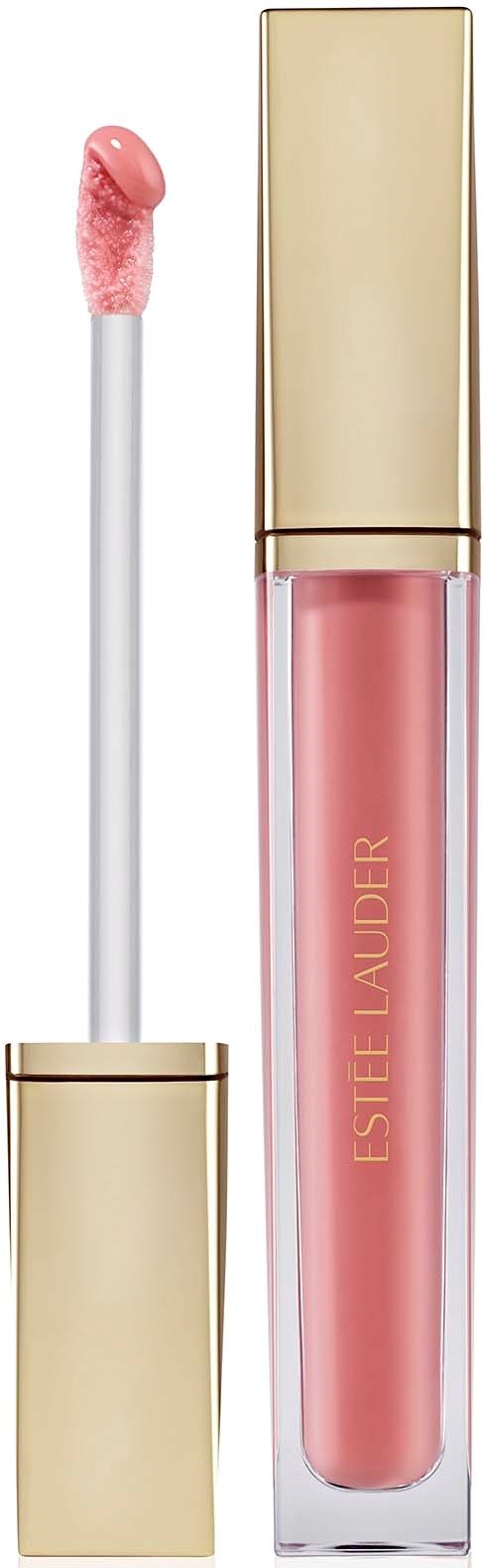 Lippenbalsem met een roze tint, gouden dop en een meegeleverde applicator. Het merk is Estée Lauder.