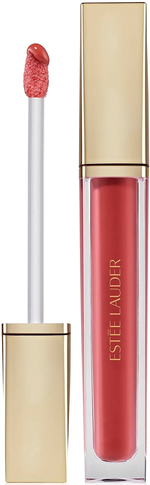 Lippenbalsem met gouden dop en applicatorpen, merk Estée Lauder, in roze tint.