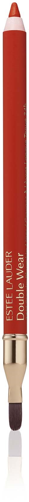 Een rode make-upkwast met goud en witte details, gemerkt 'Estée Lauder Double Wear'.