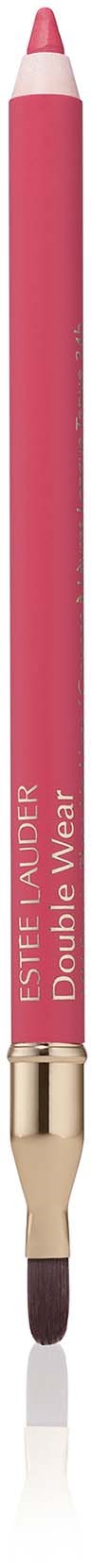 Roze make-upkwast met gouden en witte metalen delen, gemerkt 'Double Wear' door Estée Lauder.