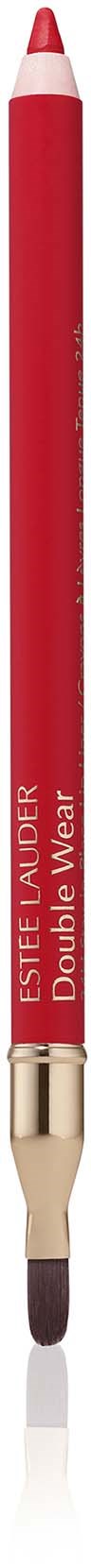 Een rode make-uppotlood met een goudkleurige punt en de woorden 'Estée Lauder Double Wear'.