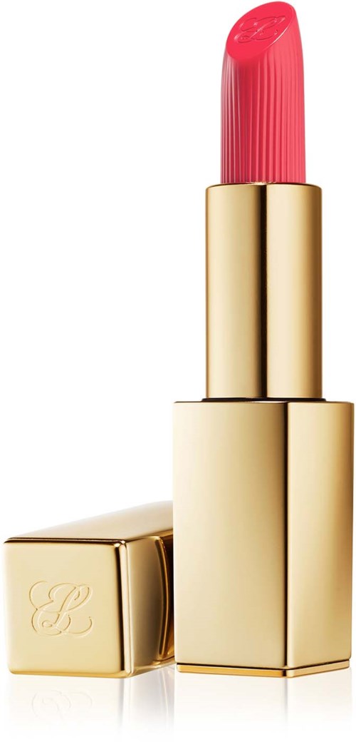 Een rood lippenstift in een gouden hoes, met de dop ernaast.
