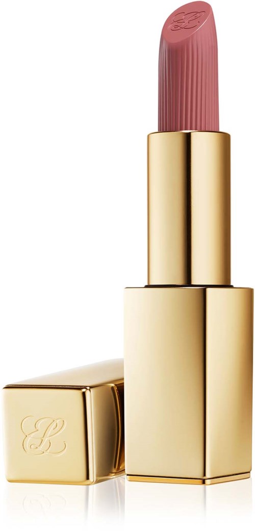 Ein rosa Lippenstift mit goldener Hülse, ohne Deckel, zeigt das Produkt.