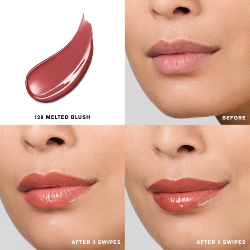 Toont make-up op lippen met een voor- en na-beeld met lipgloss voor een glanzende uitstraling.