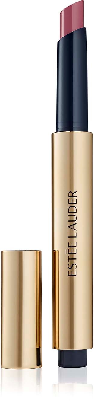 Een roze lippenstift met zwart en goud koffertje, gedeeltelijk geopend, die de lipstick binnenin toont.
