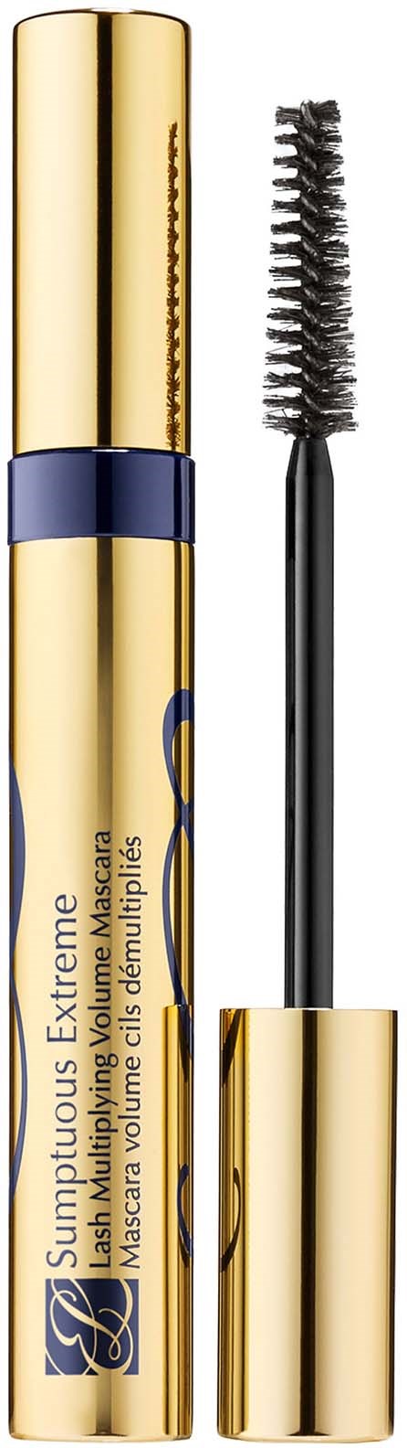 Een goudkleurige en blauwe mascara met een borstel, met de naam Sumptuous Extreme, voor dikkere wimpers.