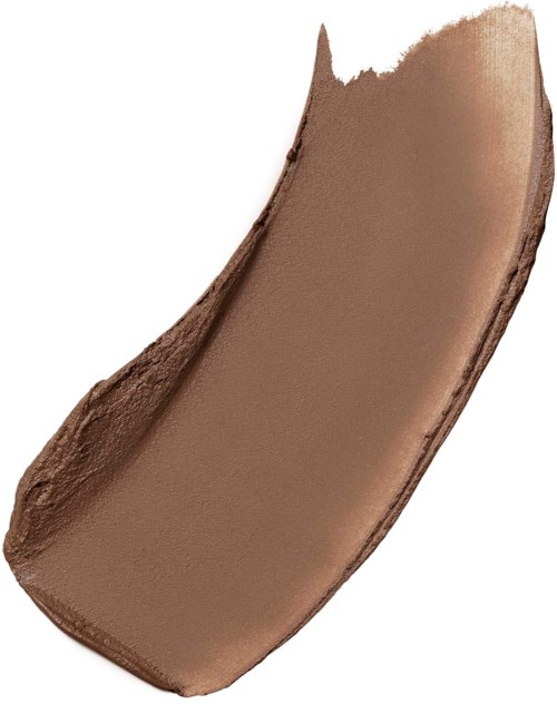 A swept, curved makeup swatch in light brown with a matte finish.