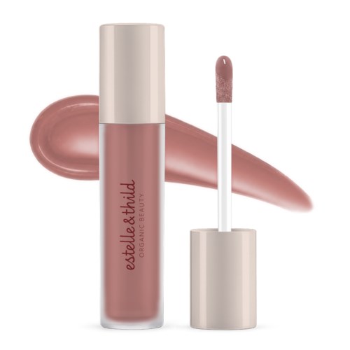 A liquid lipstick from Estelle & Thild with a closed beige cap and a pinkish-brown shade.