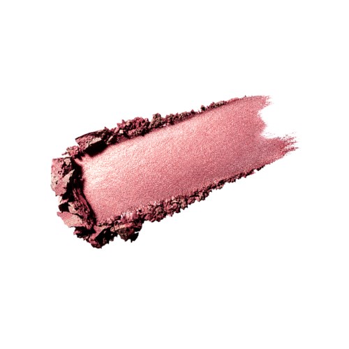 A pink makeup swatch with a metallic finish on white background.