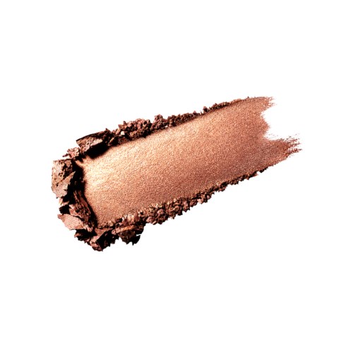 A rose gold eyeshadow swatch smeared on white background with shimmer and metallic finish.