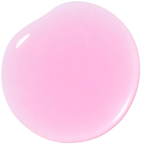 A smooth, round, pink object that looks shiny and soft with a small white reflection spot.