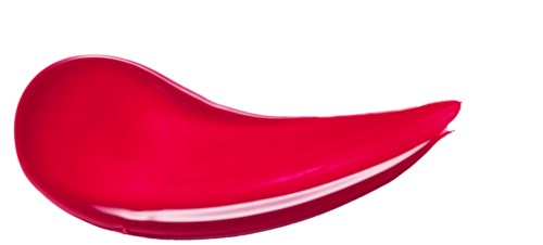 Een rood, gebogen en glanzend voorwerp dat lijkt op een lepel of een bloemblad op een witte achtergrond.