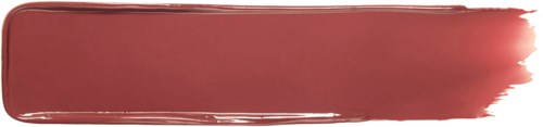 A rectangular lipstick swatch in a pinkish shade with a shiny finish. Lipstick tube is partially visible.