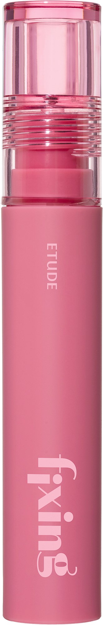 A pink cylindrical tube with a clear cap and the words fixing and EUE on it.