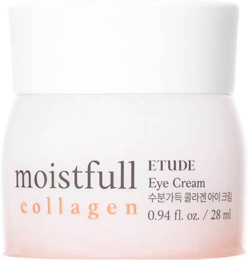 Een witte pot met Etude Moistfull Collagen Eye Cream en productdetails.