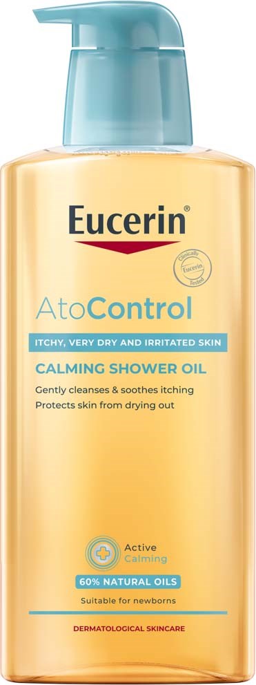 Eucerin AtoControl beruhigende Duschöl für trockene, juckende und gereizte Haut, geeignet für Neugeborene.