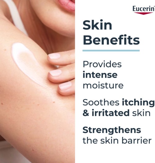 Eucerin Hautpflegevorteile bieten intensive Feuchtigkeit und lindern Juckreiz und gereizte Haut.