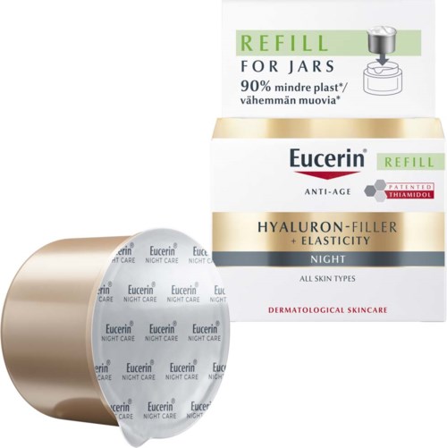 Eucerin Night Care Hautpflegeprodukt mit Hyaluron-Filler für Anti-Age, Elastizität und dermatologische Hautpflege, mit Nachfüllpackung.