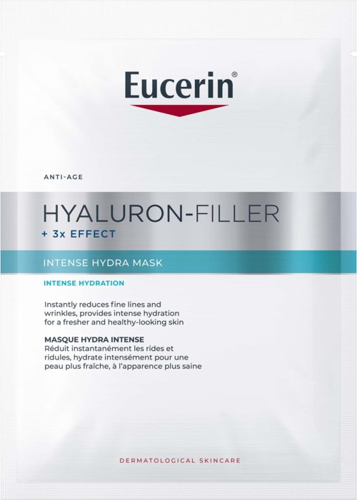 Eucerin Hyaluron-Filler Maske Verpackung mit Anti-Age- und Hydrationsangaben.