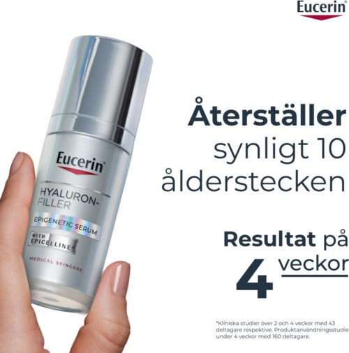 Eucerin Hyaluron-Filler met Epidetic Serum helpt de huid te herstellen, zichtbaar na 10 jaar, in vier weken. Geschikt voor rijpe huid.