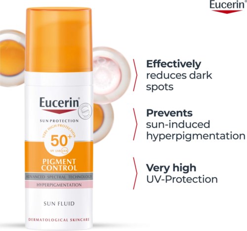 Eucerin zonnebrand voor gezicht vermindert donkere vlekken en voorkomt hyperpigmentatie door zon met zeer hoge UV-bescherming.