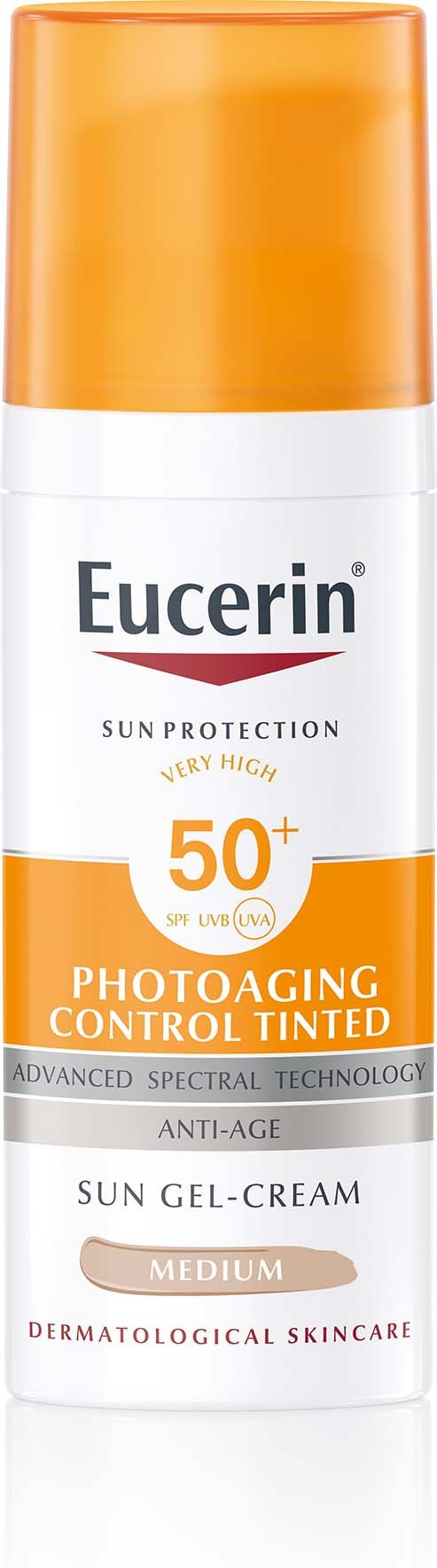 Eucerin zonnebrand gel-crème met SPF 50+ voor anti-aging, zeer hoge bescherming, geschikt voor gevoelige huid.