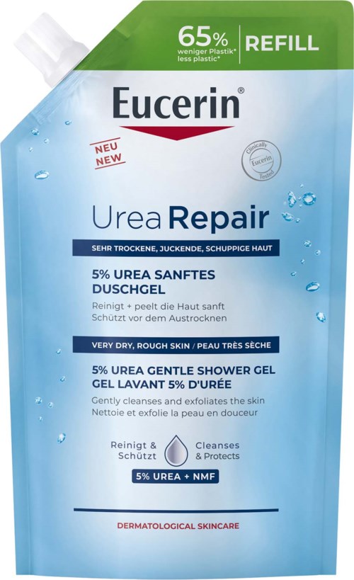 Eucerin Urea Repair Duschgel für sehr trockene, raue Haut, 5 % Urea, sanft, schützt und reinigt.