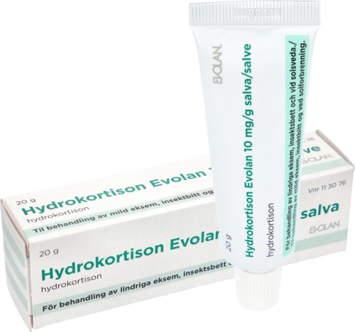 A tube of Hydrocortisone cream and its box, used for mild skin conditions. The cream contains 10 mg/g of hydrocortisone.