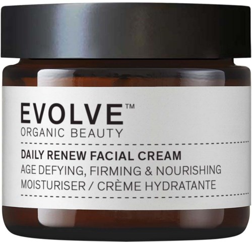 Braune Dose mit weißem Etikett und schwarzen Text für eine Gesichtcreme. Etiketten erwähnt Bio-Schönheit und Hautpflegevorteile.
