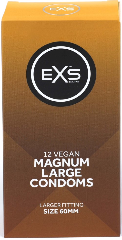 Eine Packung vegane Magnum Große Kondome, 12 extra große Kondome, 60mm Größe.