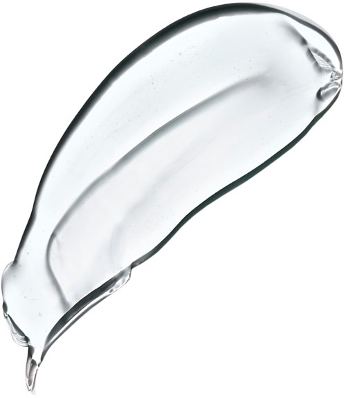 Klare, fließende Gel oder Flüssigkeit mit glatter, glänzender Oberfläche und gebogener Form.