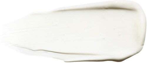 A white cream smear stretched horizontally, with a creamy, smooth texture and slight curved edges.