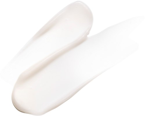 Eine weiße Creme oder Lotion mit glatter Textur, auf einer weißen Oberfläche verteilt.
