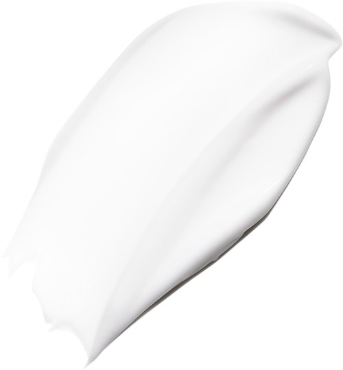 Ein Streifen weiße Creme oder Lotion auf einem einfachen Hintergrund, glatt und dick in der Textur.
