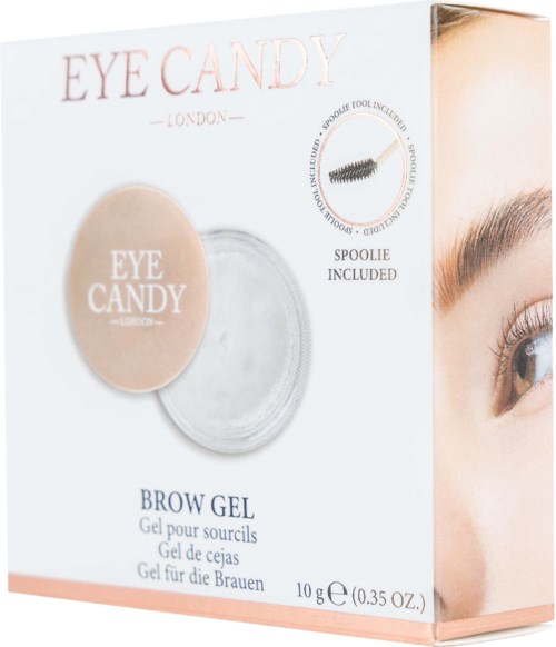 Kohdelakka geeli Eye Candy -tuotteessa, pakkauksessa näkyy silmä ja kulmakarvat. Sisältää 10 g, mukaan tulee lusikka.