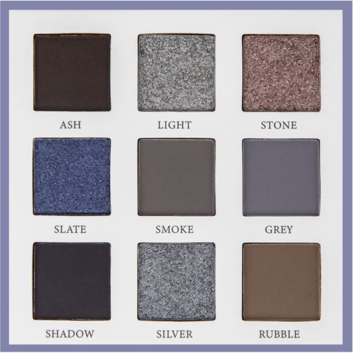 Yhdeksän silmämeikin sävyä eri väreissä ja viimeistelyissä, nimettynä Ash, Light, Stone, Slate, Smoke, Grey, Shadow, Silver ja Rumble.