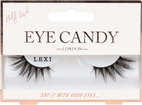 Faksa eyelashes pakkauksessa, jossa lukee 'Eye Candy London' ja brändin nimi Lexi.