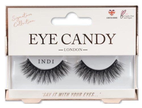 Silmätähdet feikkiripsissä, läpinäkyvässä kotelossa, jossa on mustavalkoinen pakkaus, merkinnällä 'Eye Candy London'.