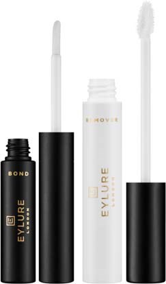 Two lip gloss tubes and a mascara tube with brushes, in black and white colors.