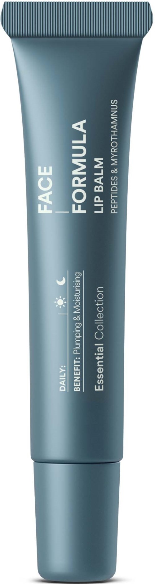 Blauwe tube gezichtscrème uit de Essential Collection, voor daggebruik, met zon en maan symbolen.