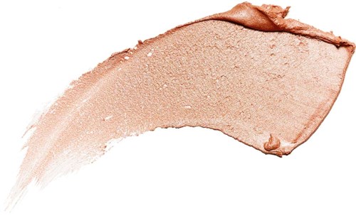 Een licht beige make-upproduct, zoals foundation of concealer, verspreid in een gebogen vorm op een witte achtergrond.
