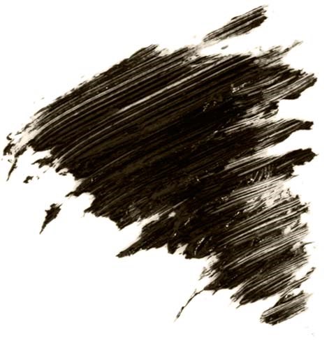 Zwarte inktstrepen op witte achtergrond, onregelmatig en vlekkerig, lijken op een abstract penseelstreek.