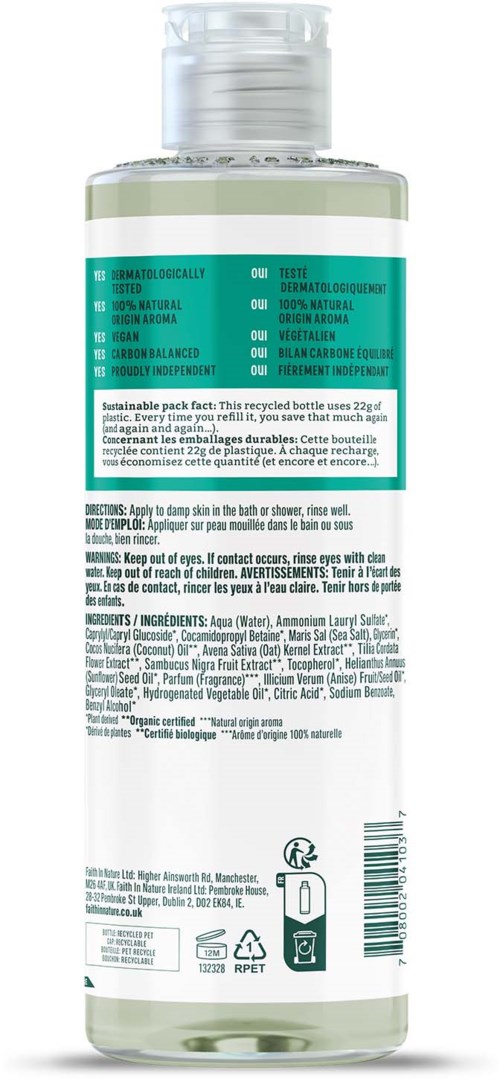 A clear, cylindrical bottle with a flip cap and teal and white label containing instructions and ingredients.